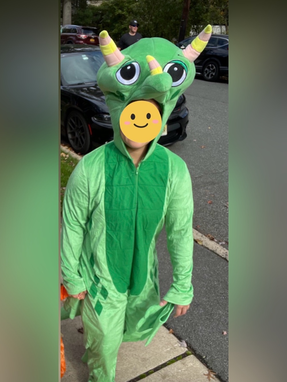 Scholastic Green Triceratops Hooded Costume with Pastel Horns